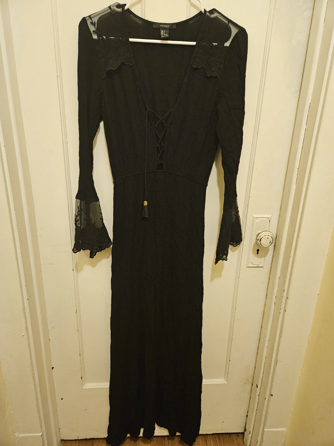 Forever 21 Black Lace Trim Maxi Dress - Size S