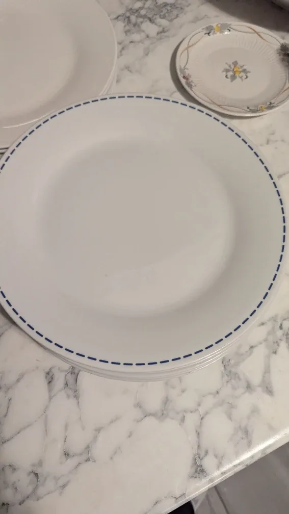 8 Plates Set with Blue Stitching