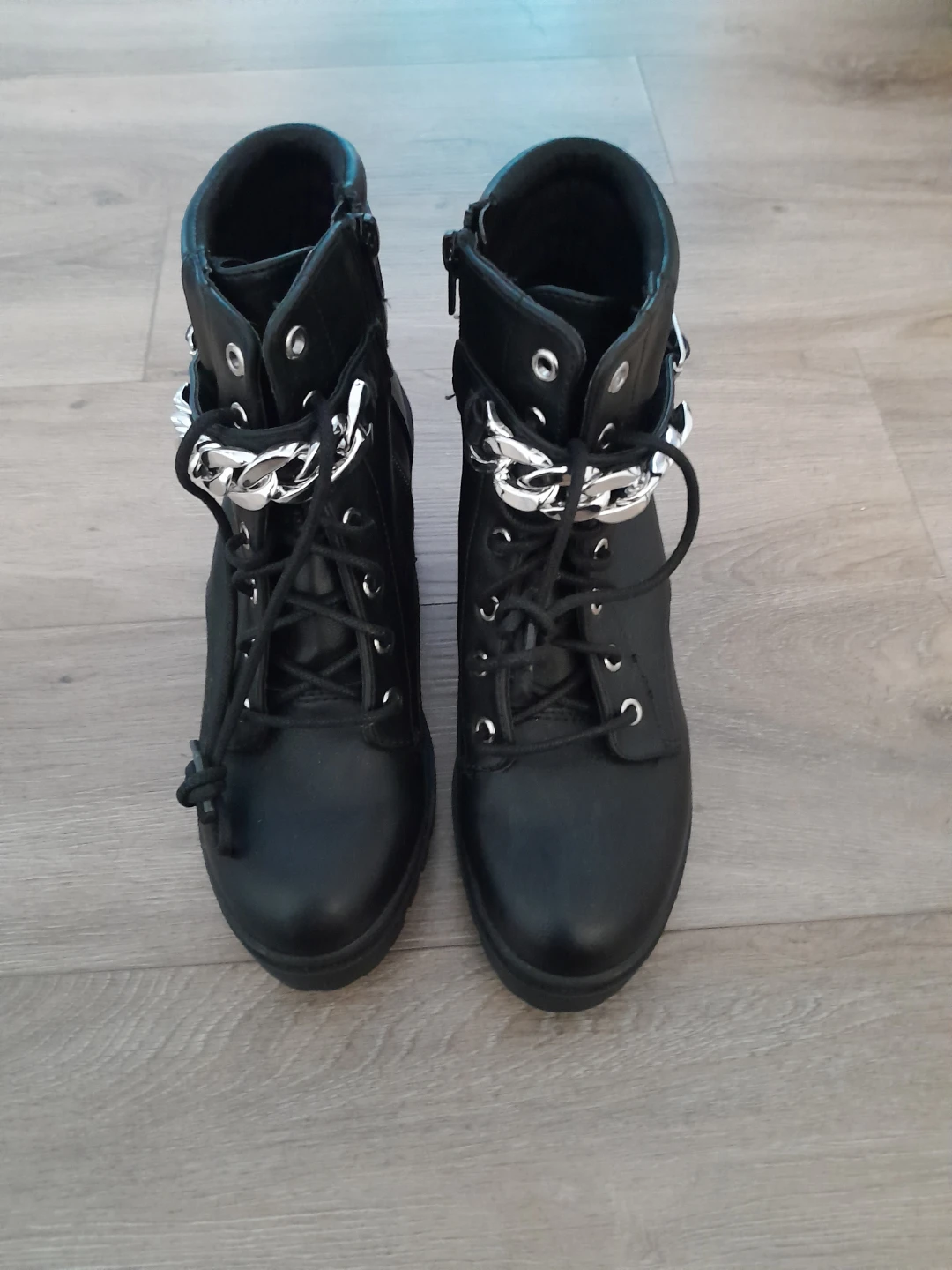 Black Ankle Boots with Chain Detail