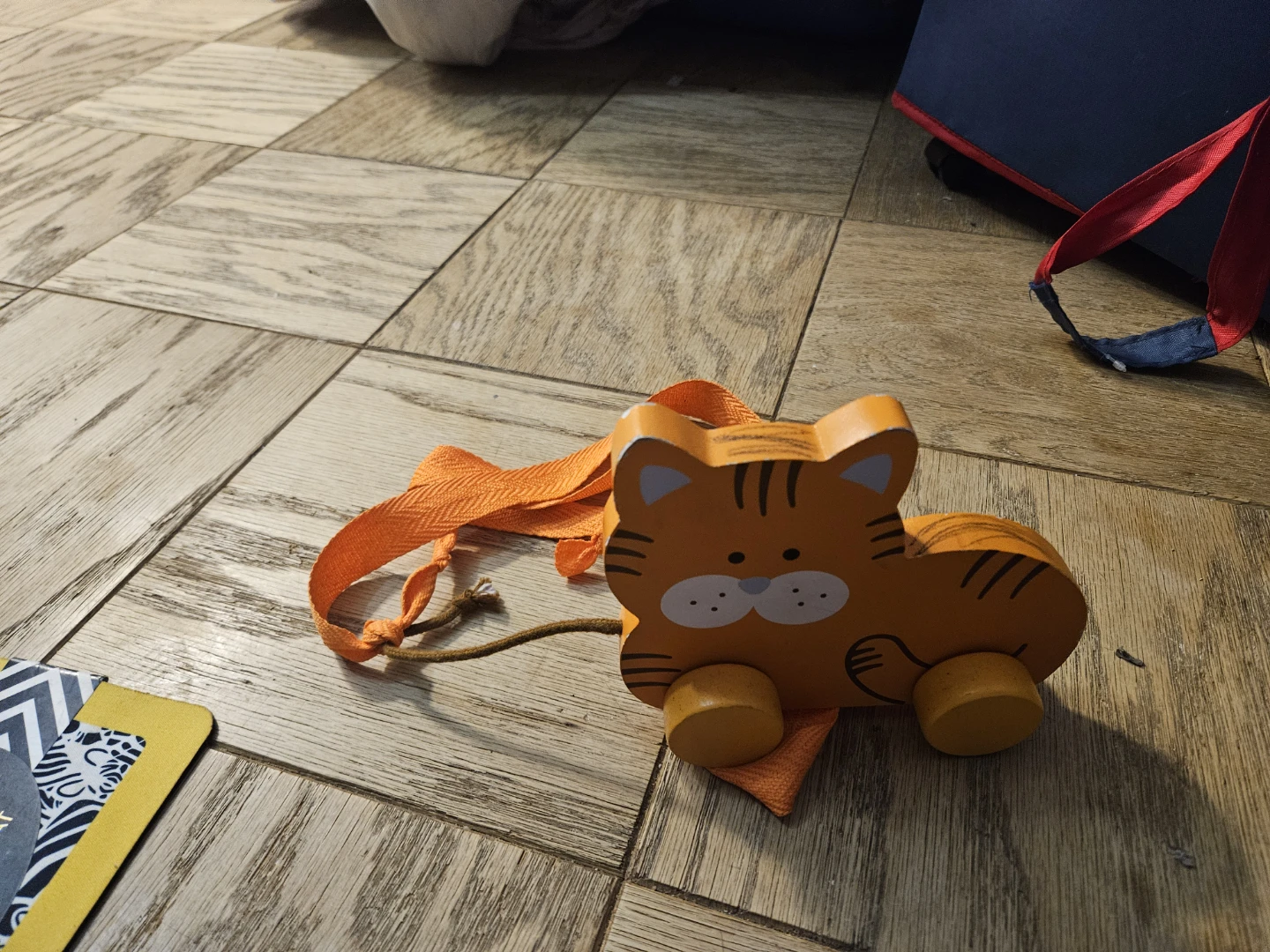 #gifting Orange Wooden Pull Toy Cat