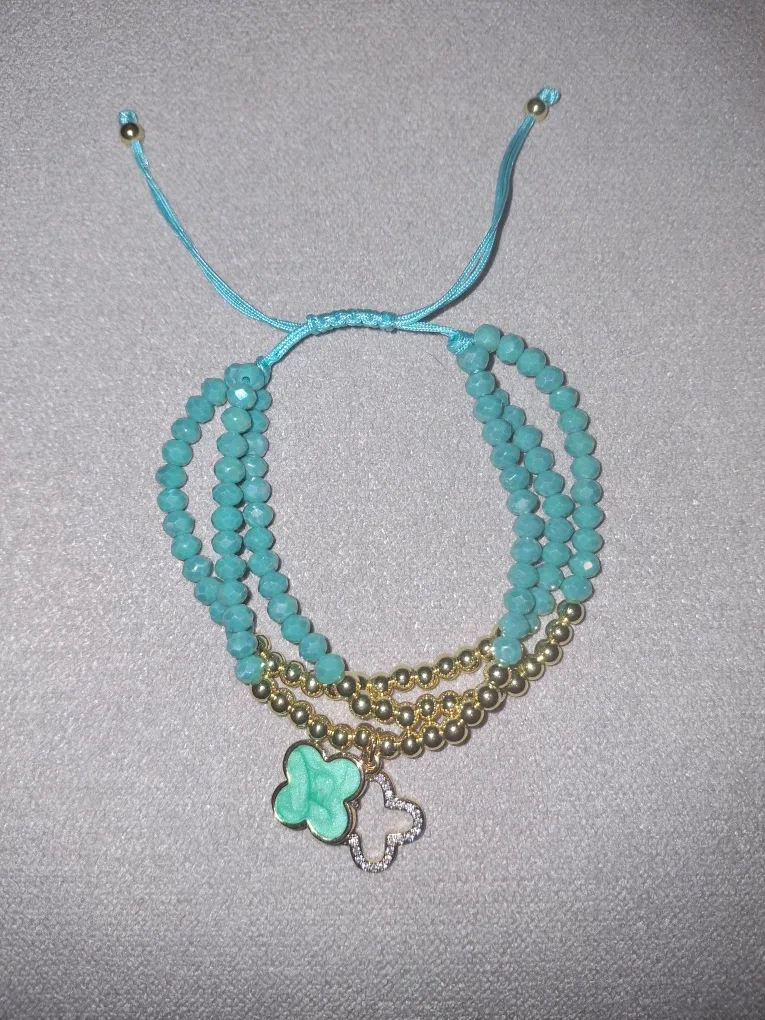 Turquoise Beaded Bracelet with Clover Charms