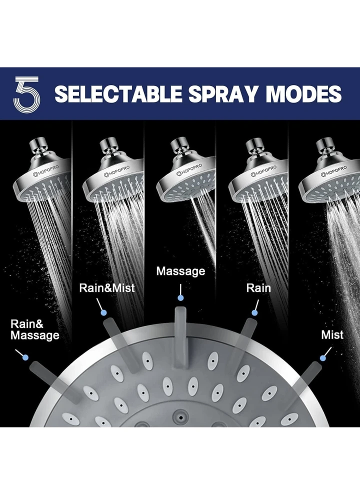 HOPOPRO 5 Spray Patterns Shower Head - Chrome - photo 4