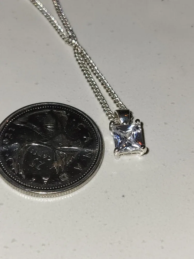 Silver Necklace with Square Cubic Zirconia Pendant image indicator(3)