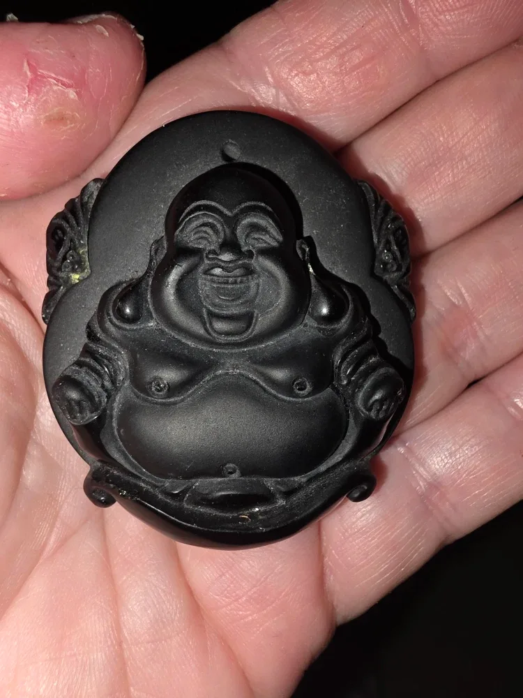 Black obsidian laughing Buddha Pendant