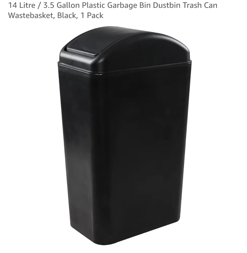 14 Litre Black Plastic Garbage Bin