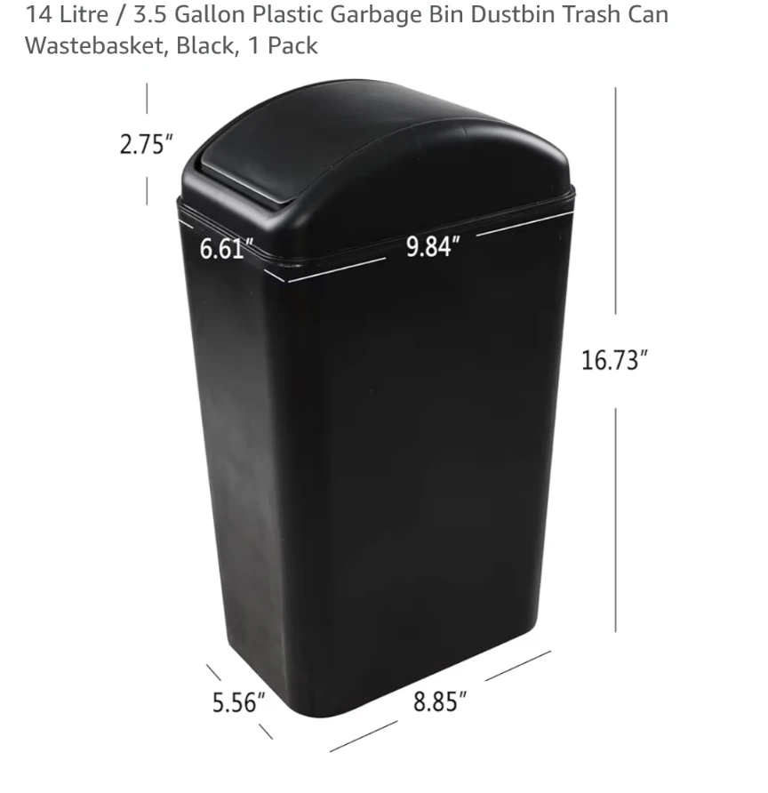 14 Litre Black Plastic Garbage Bin - photo 2