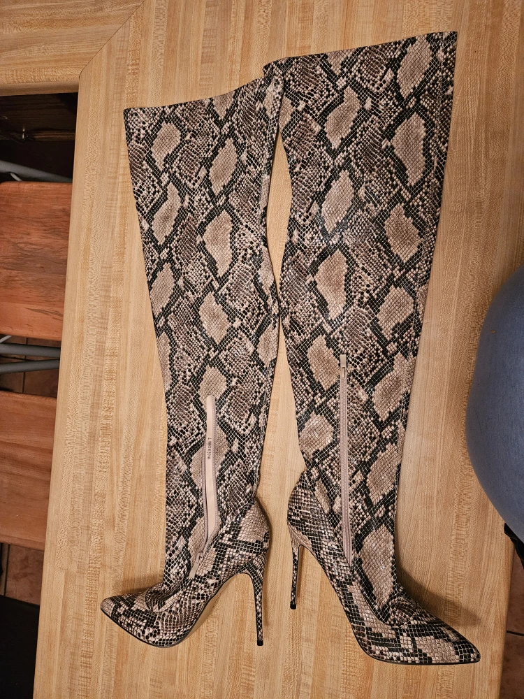 Snakeskin Thigh High Heel Boots - photo 2
