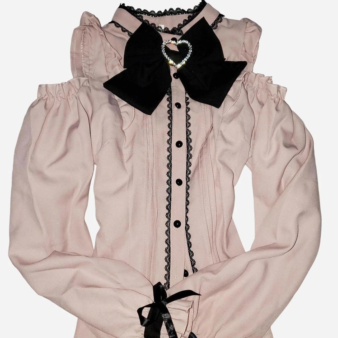 Cute pink open shoulder ruffle bow blouse/top
