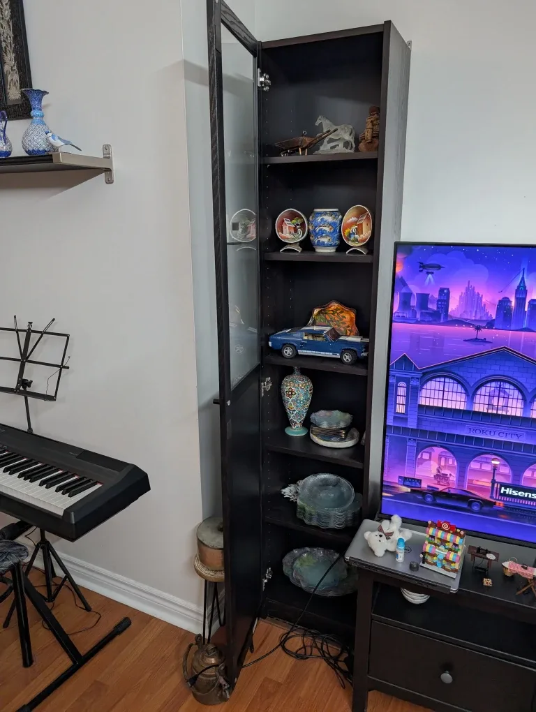 Tall dark brown glass door cabinet image indicator(2)