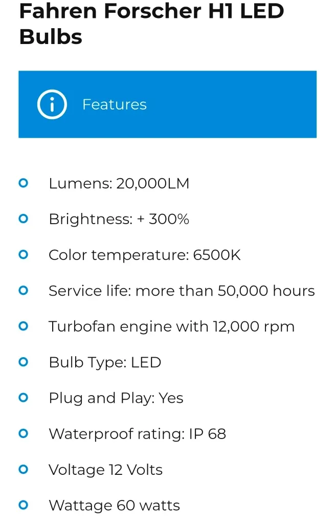 Fahren Forscher H1 LED Bulbs image indicator(2)