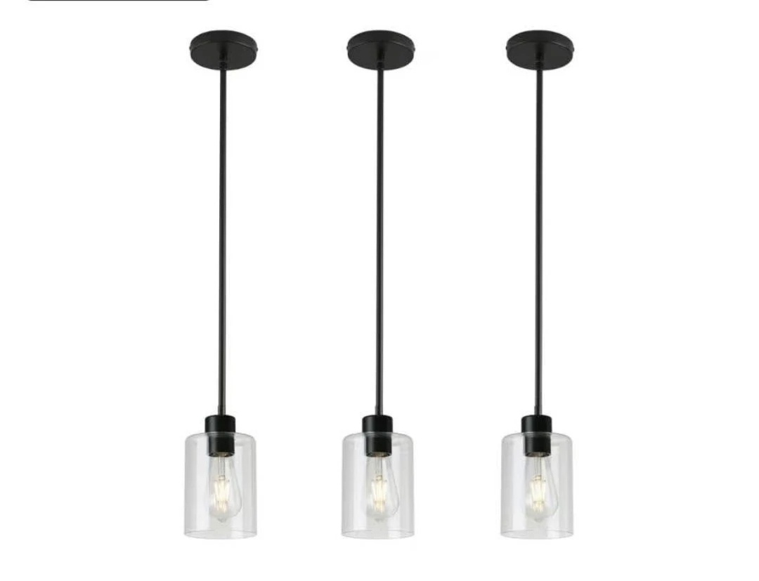 Glass Pendant Light Fixture - Black Finish