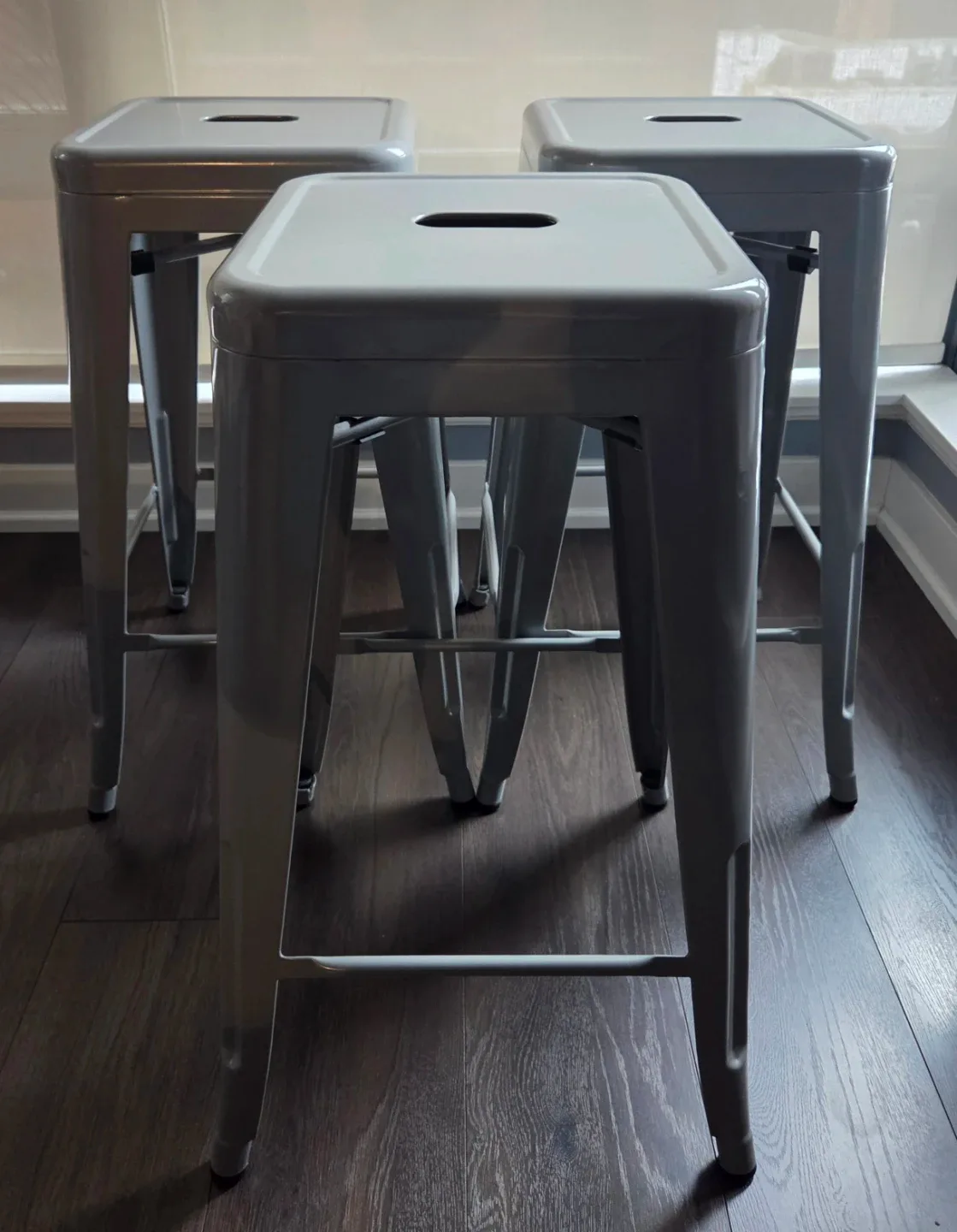 Set of 3 Grey Metal Bar Stools (67cm)