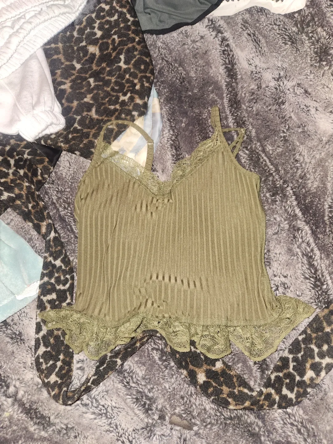Olive Green Lace Trim Cami Top