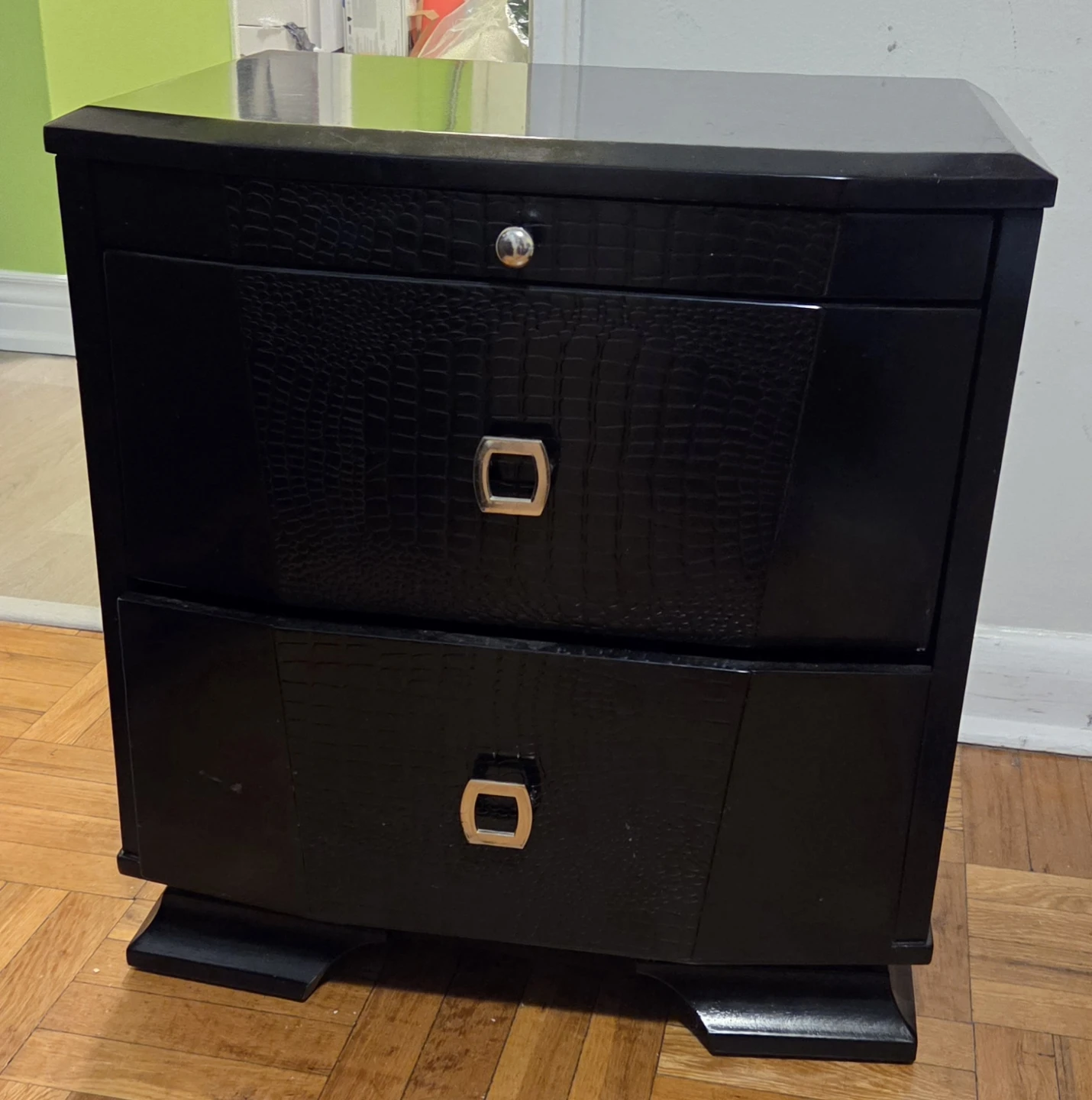 Black Nightstand with Two Drawers