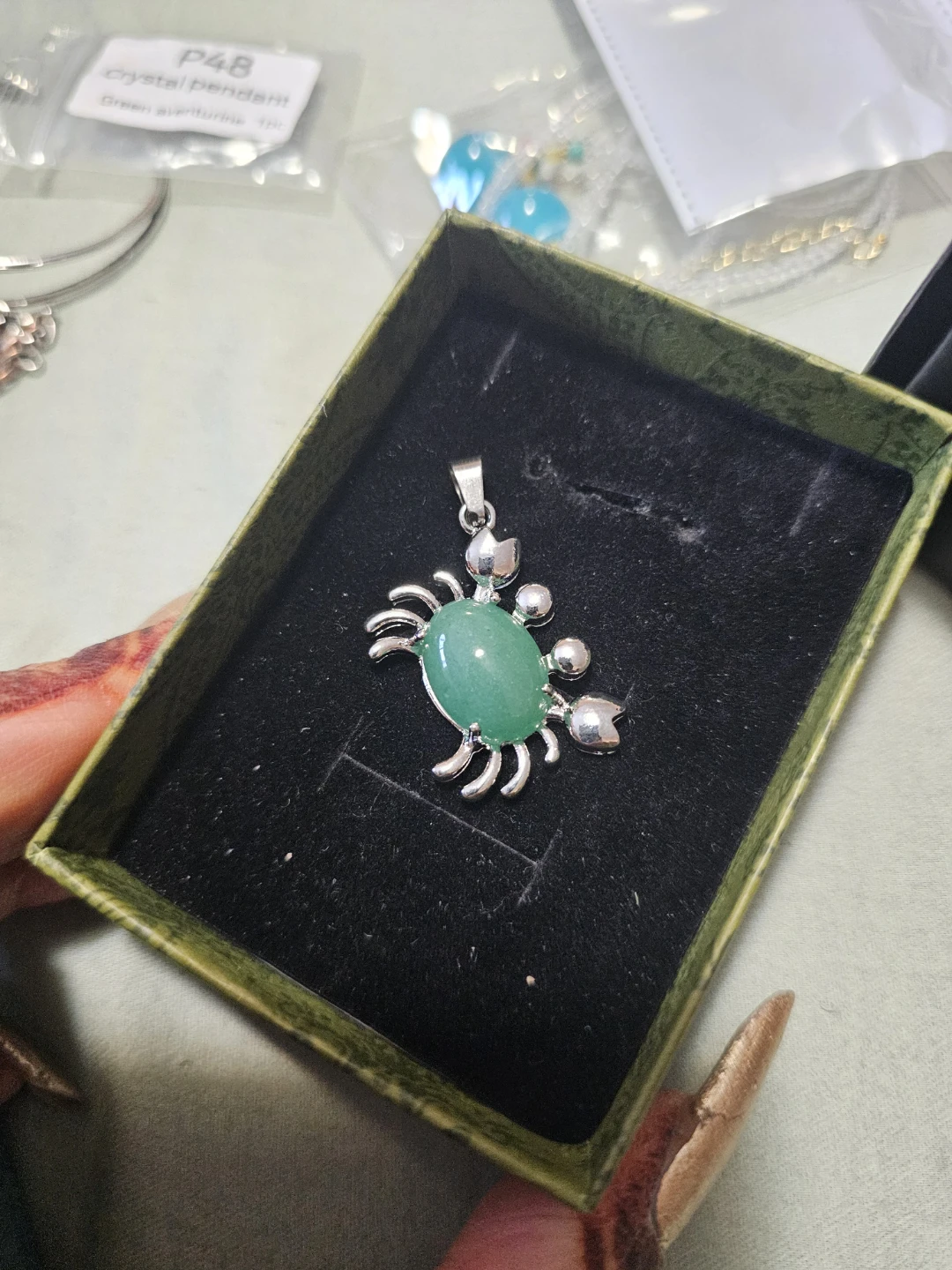 Green Aventurine Crab Pendant - photo 2
