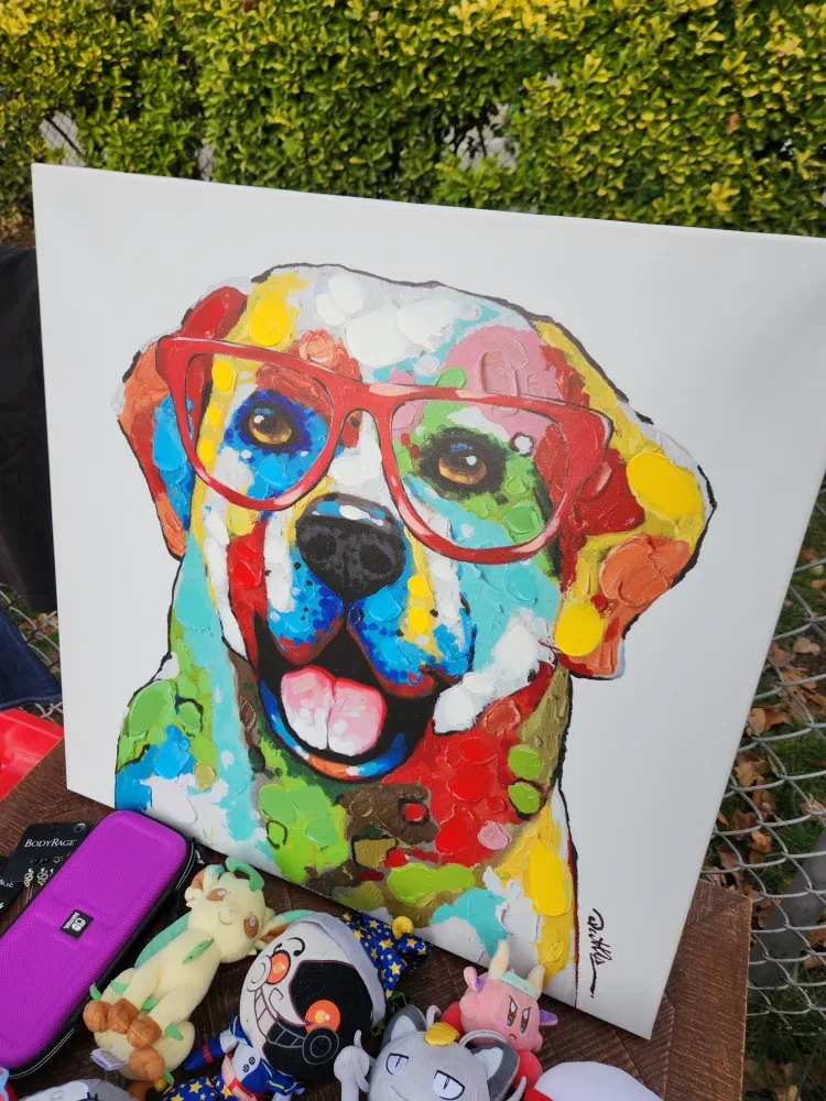 Colorful Dog Painting with Glasses