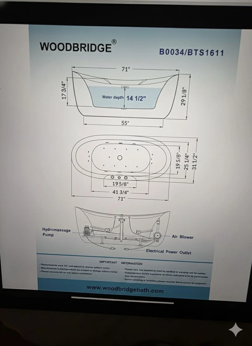 WOODBRIDGE B0034/BTS1611 Whirlpool Bathtub - photo 3