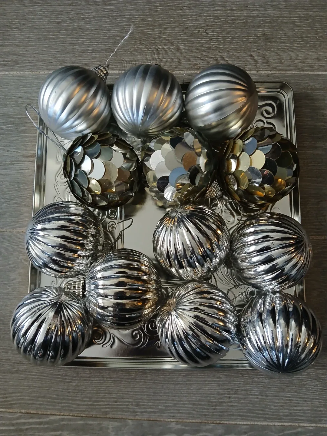 13 Silver Christmas Ornaments available. FIRM PRICE. image indicator(1)