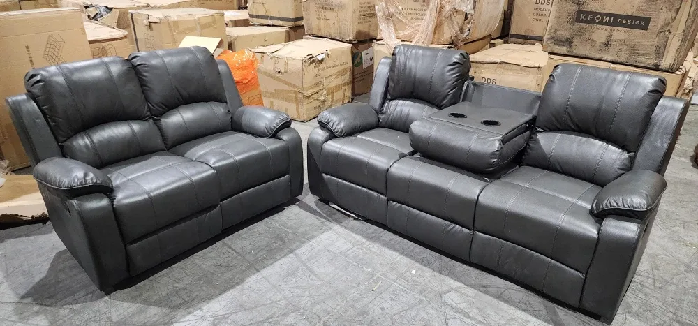 Black Leather Reclining Sofa Set