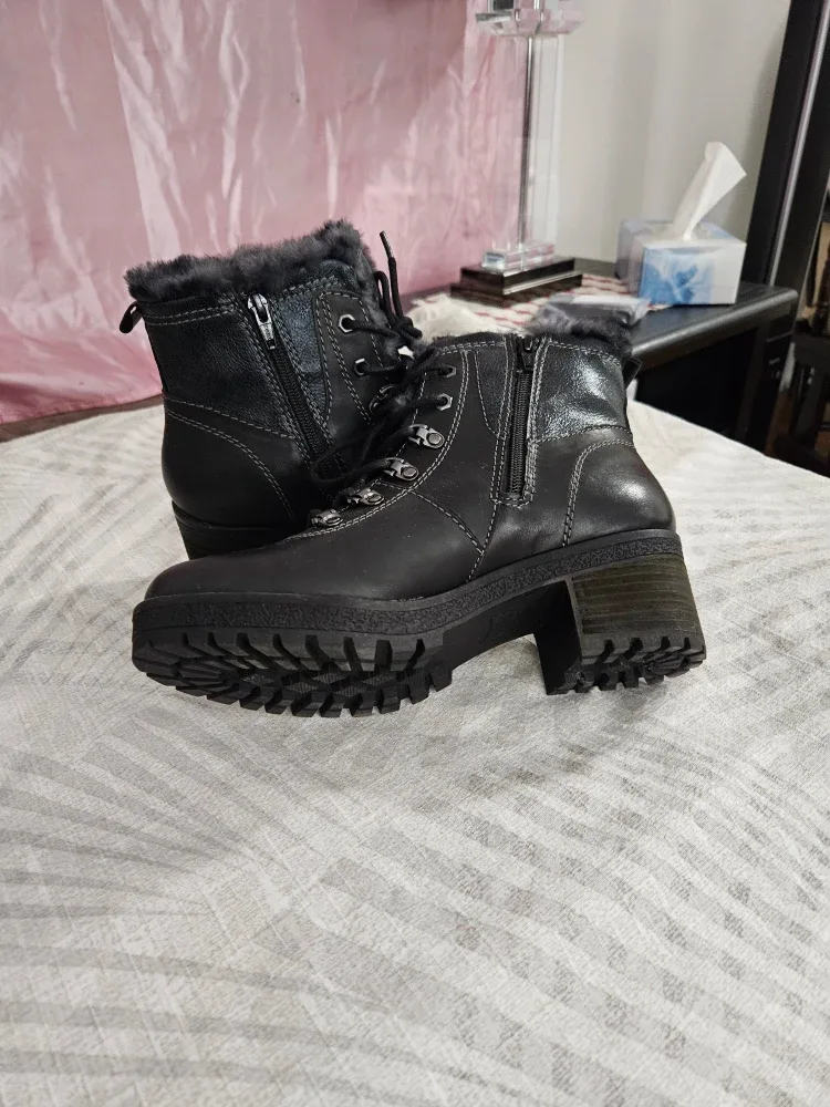 Black Ankle Boots with Fur Trim