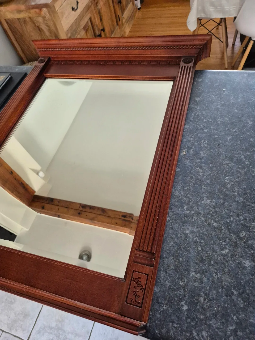 Wood framed antique mirror image indicator(2)