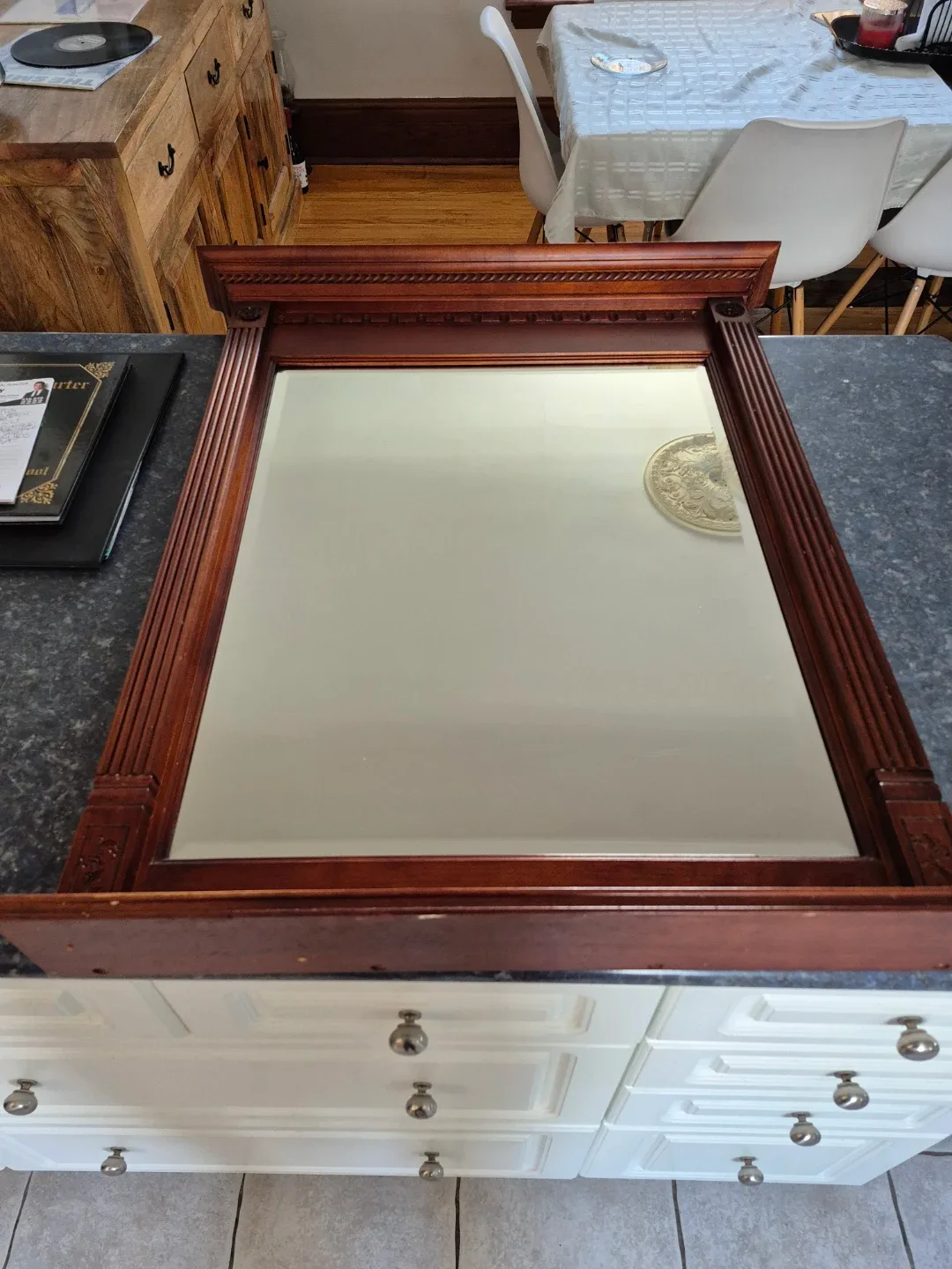 Wood framed antique mirror image indicator(4)