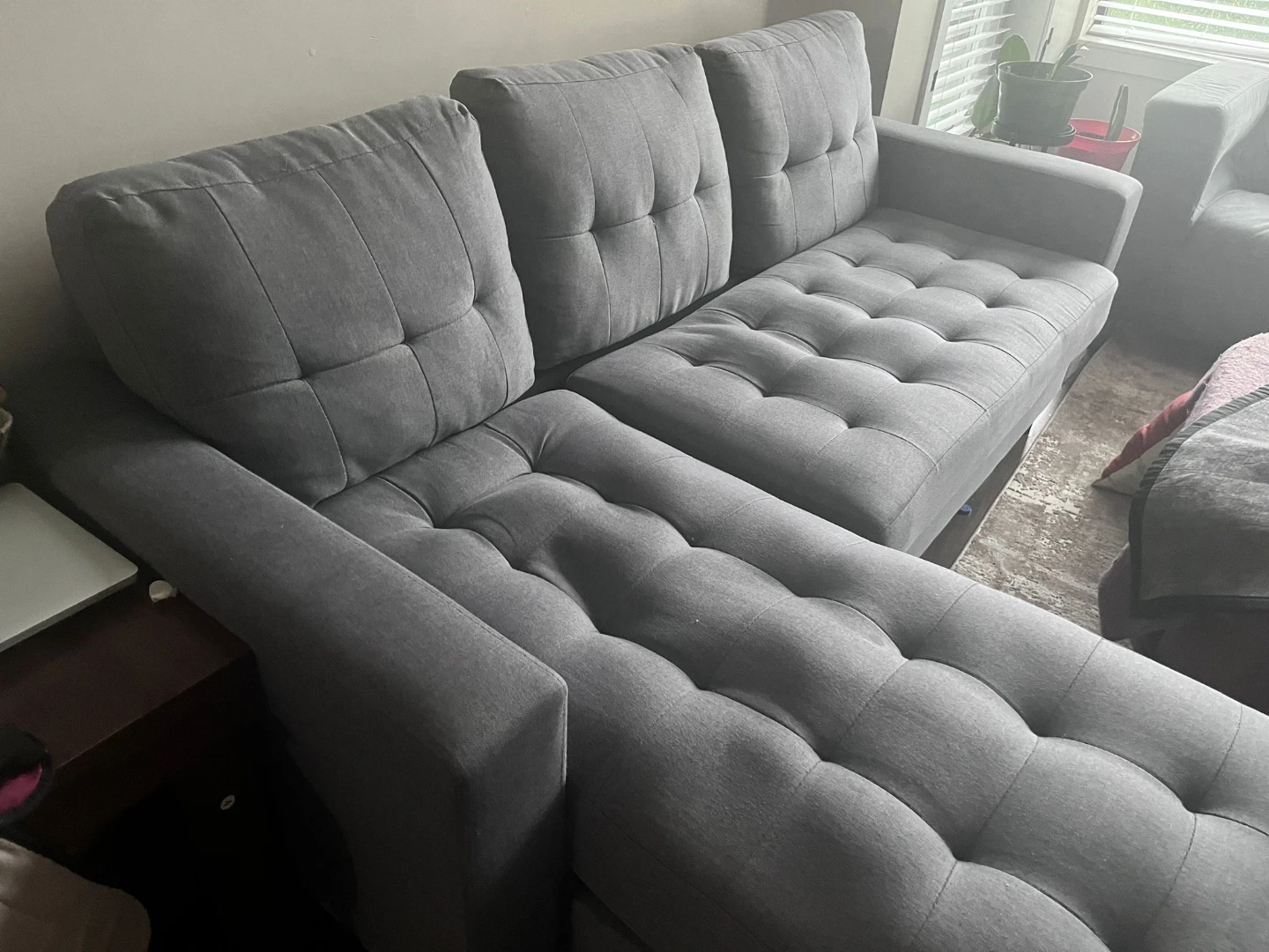 Grey Tufted Sectional Sofa