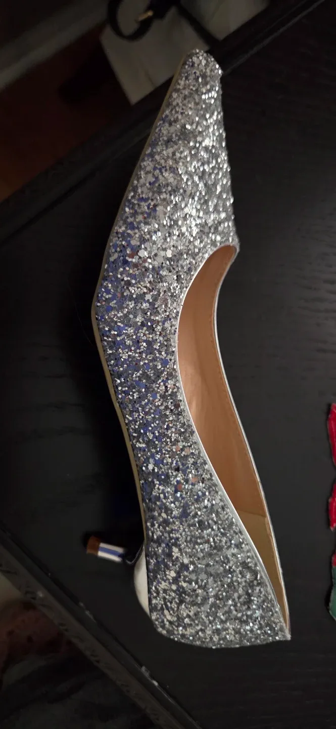 Tinselsizu Silver Glitter Heels - Size 1.5 image indicator(2)