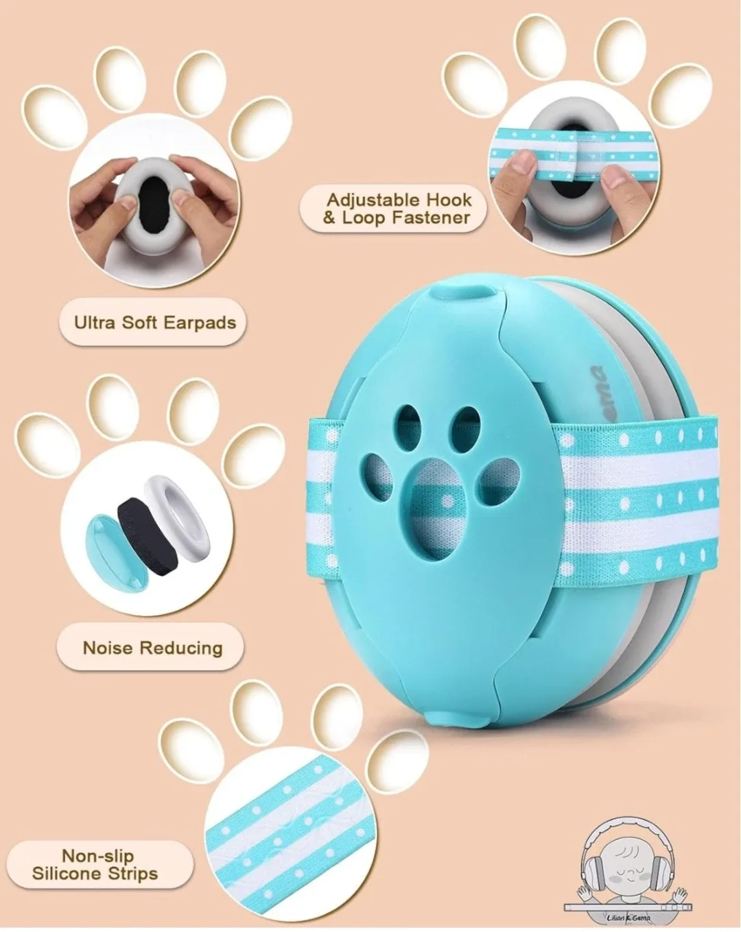 2-in-1 Baby Earmuffs Headphones protection image indicator(7)