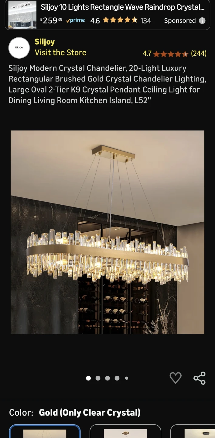 New Siljoy Modern Gold Crystal Chandelier L52"