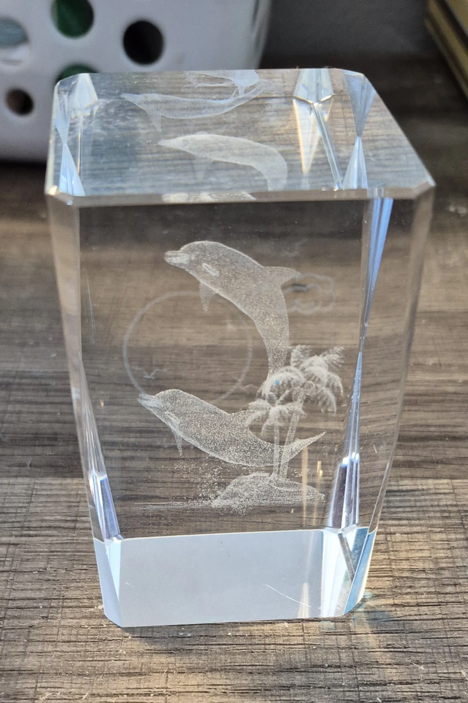 Crystal Dolphin Etched Paperweight