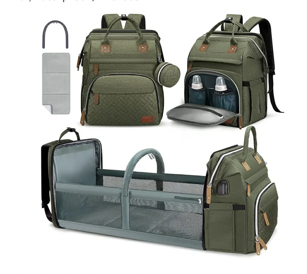 Olive Green Diaper Bag Backpack with Bassinet - photo 5