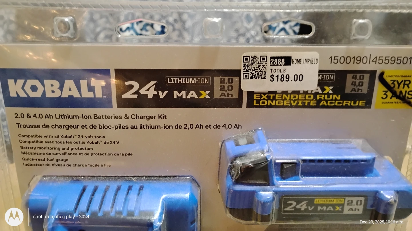 New Kobalt 24V Max Lithium-Ion Batteries & Charger Kit