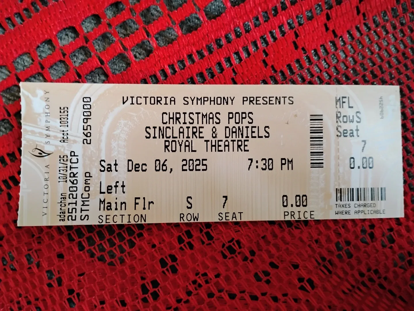 2 Victoria Symphony Christmas Pops Ticket - Dec 6, 2025