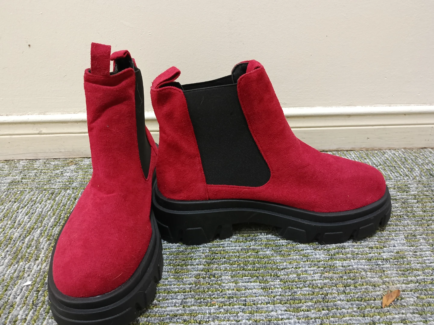 Red Suede Chelsea Boots, Size 41