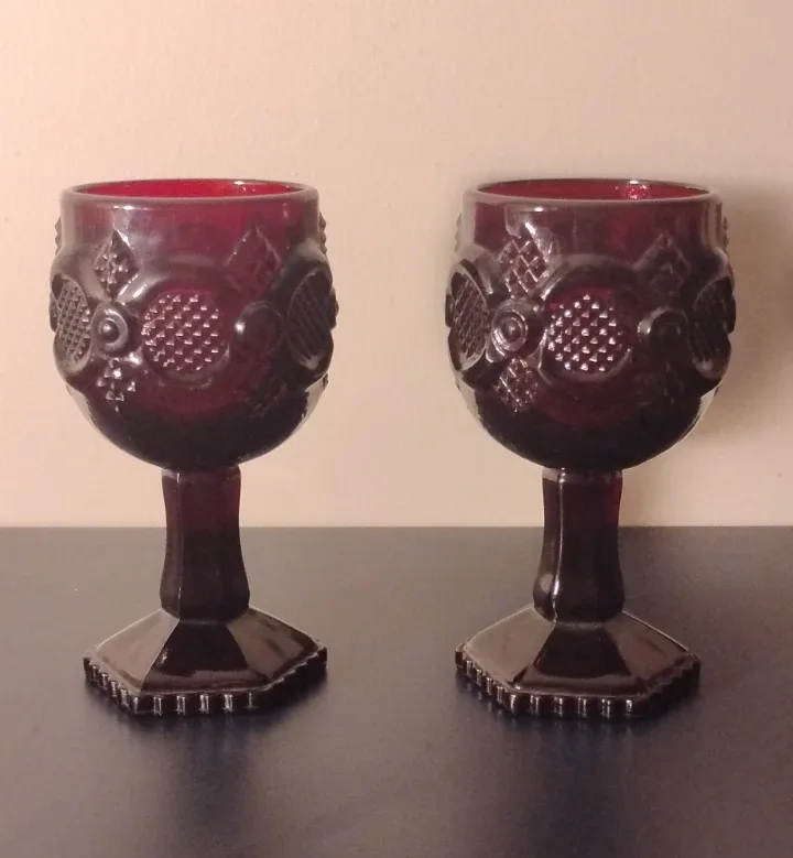 Set of 2 •  Ruby Red  1876 Avon • Cape Cod Collection Goblets