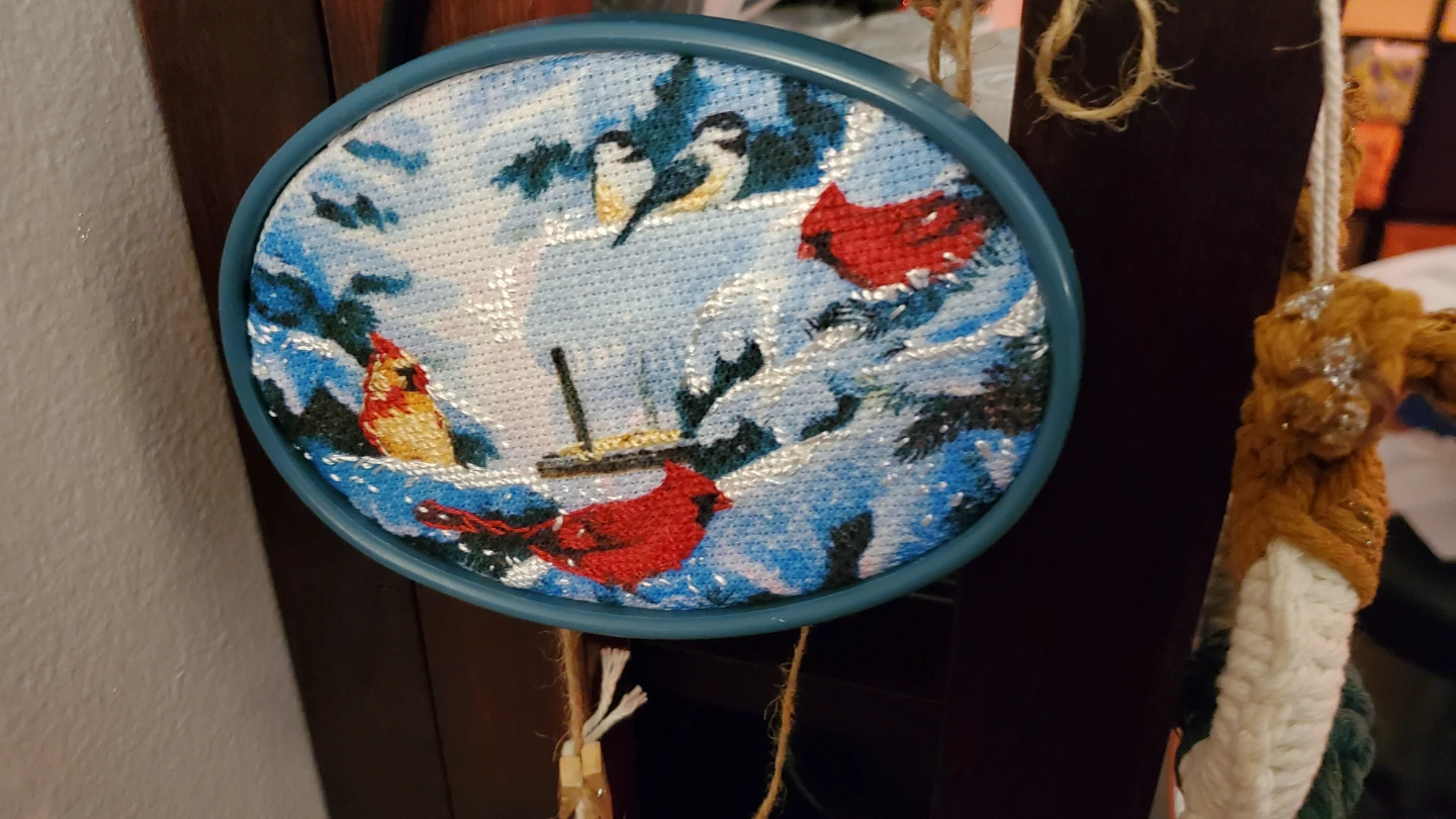 Handmade Cardinal & Chickadee Cross-Stitch 4x6