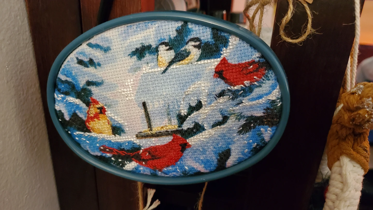 Handmade Cardinal & Chickadee Cross-Stitch 4x6 - photo 2