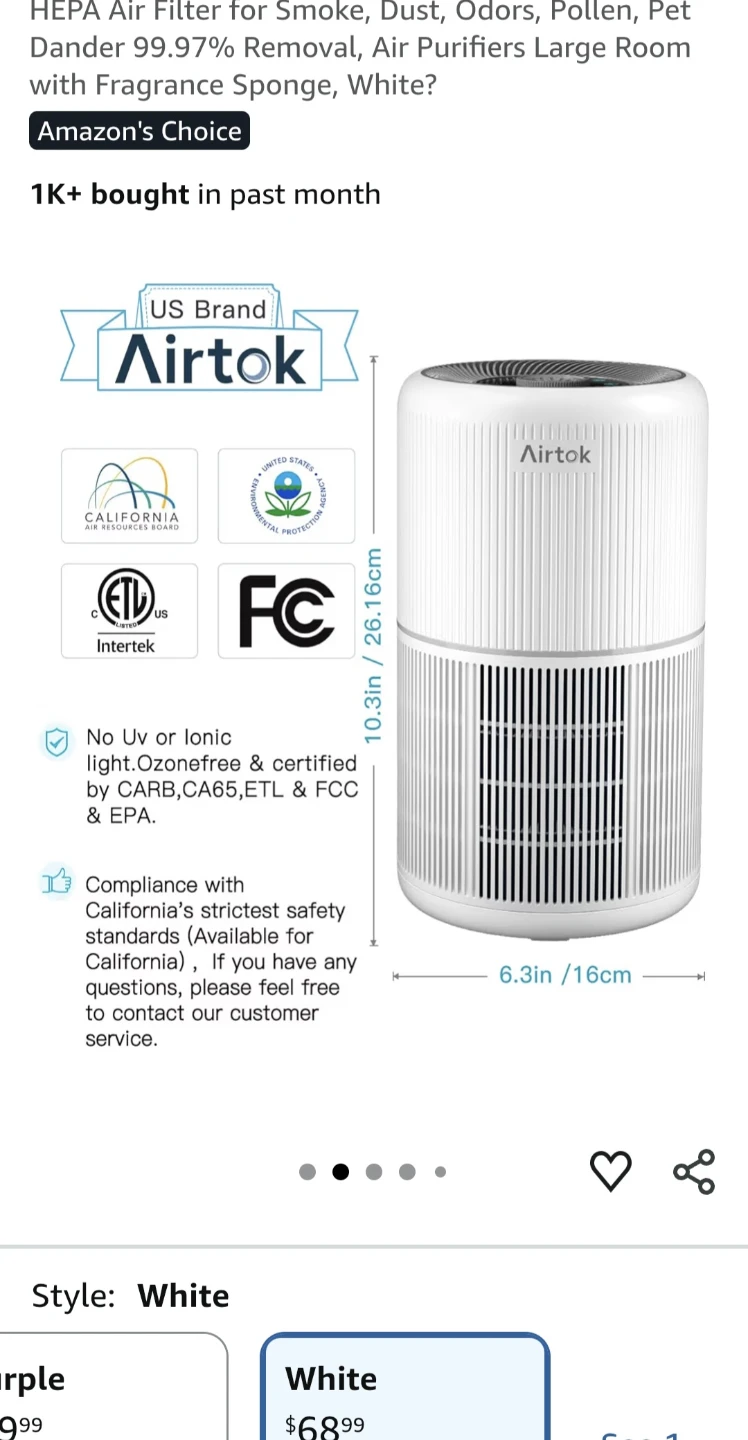 Airtok Air Purifier - White - photo 2