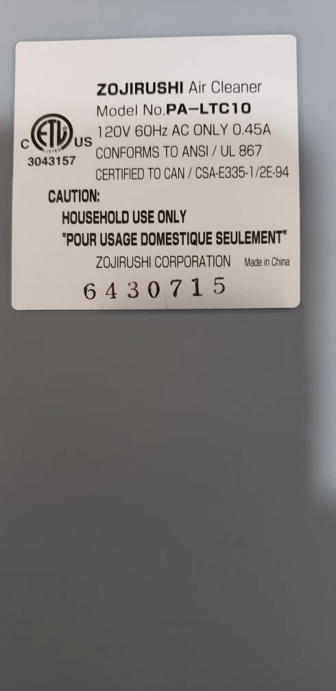 Zojirushi PA-LTC10 Ultra Slim Air Purifier - photo 4