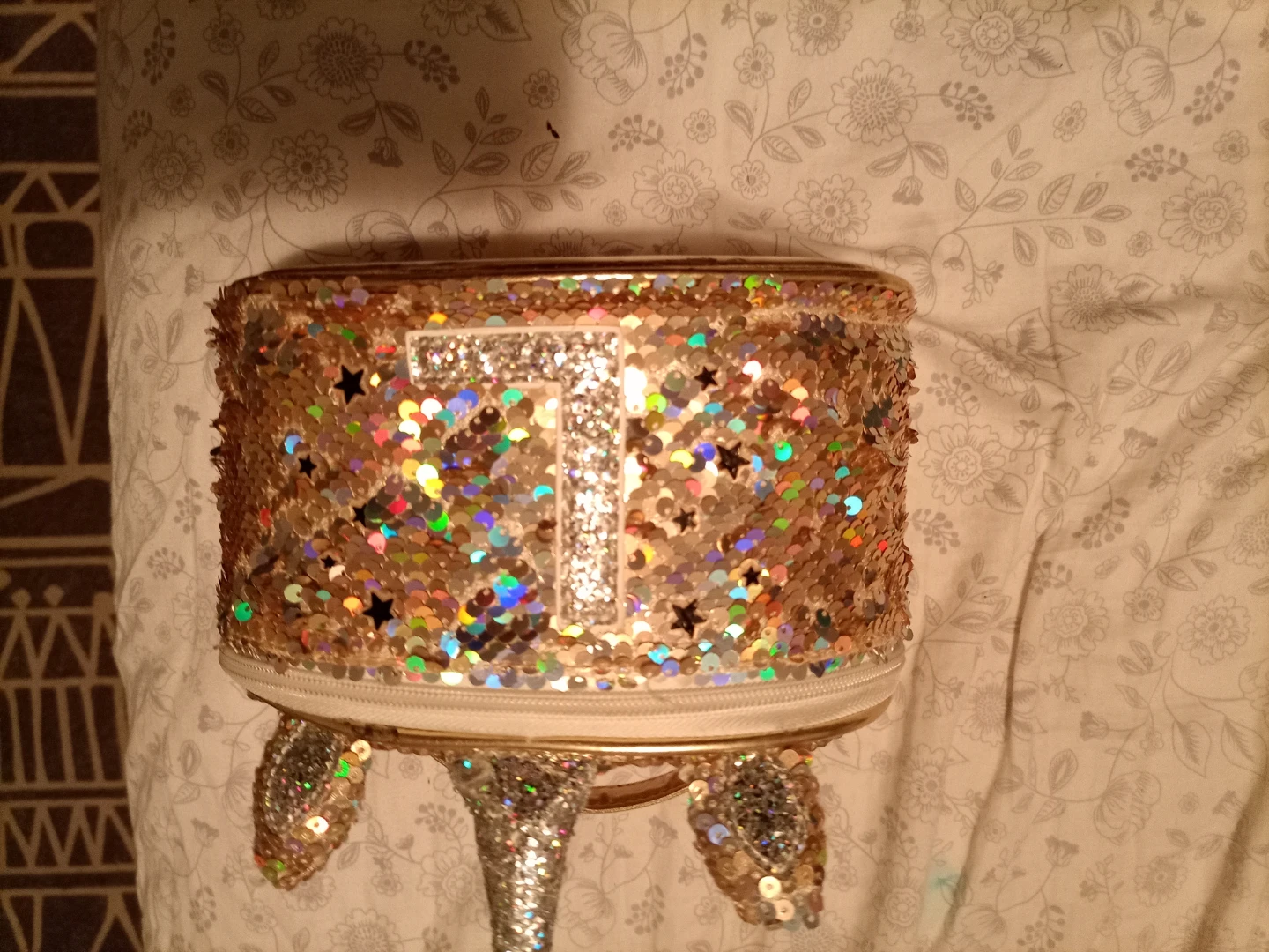 Sequin Initial 'L' Makeup Bag