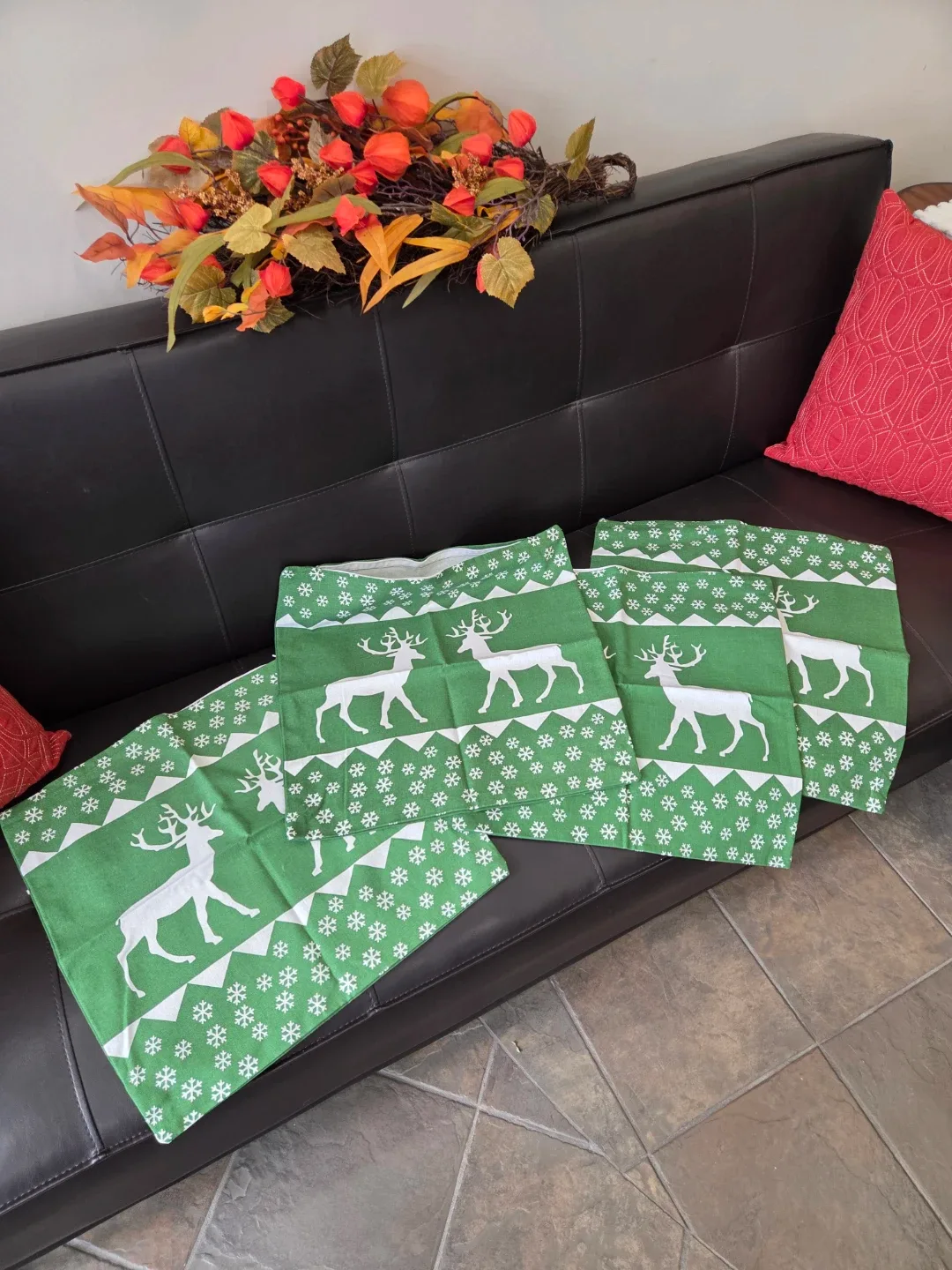 Green Reindeer Pillow Covers (Set of 4)
