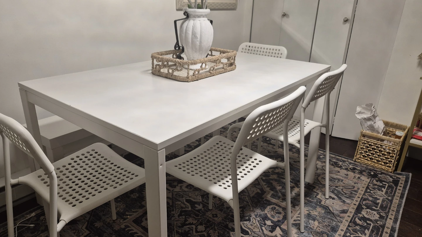 IKEA White Dining Table with 4 Chairs - photo 2