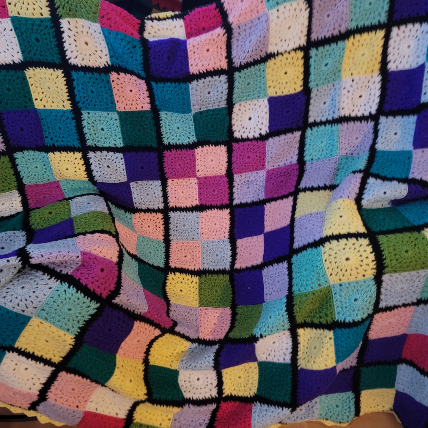 Handmade Crochet Granny Square Blanket 80" × 85"