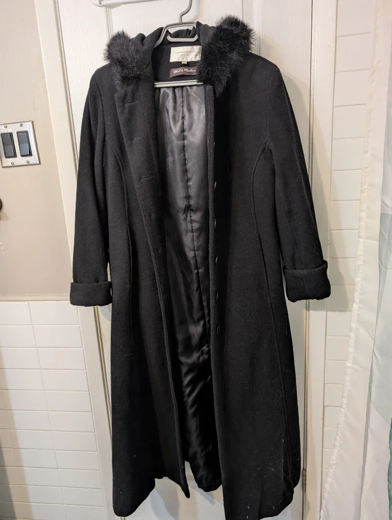 Fairweather Petite Black Wool & Cashmere Blend Coat - Size 8