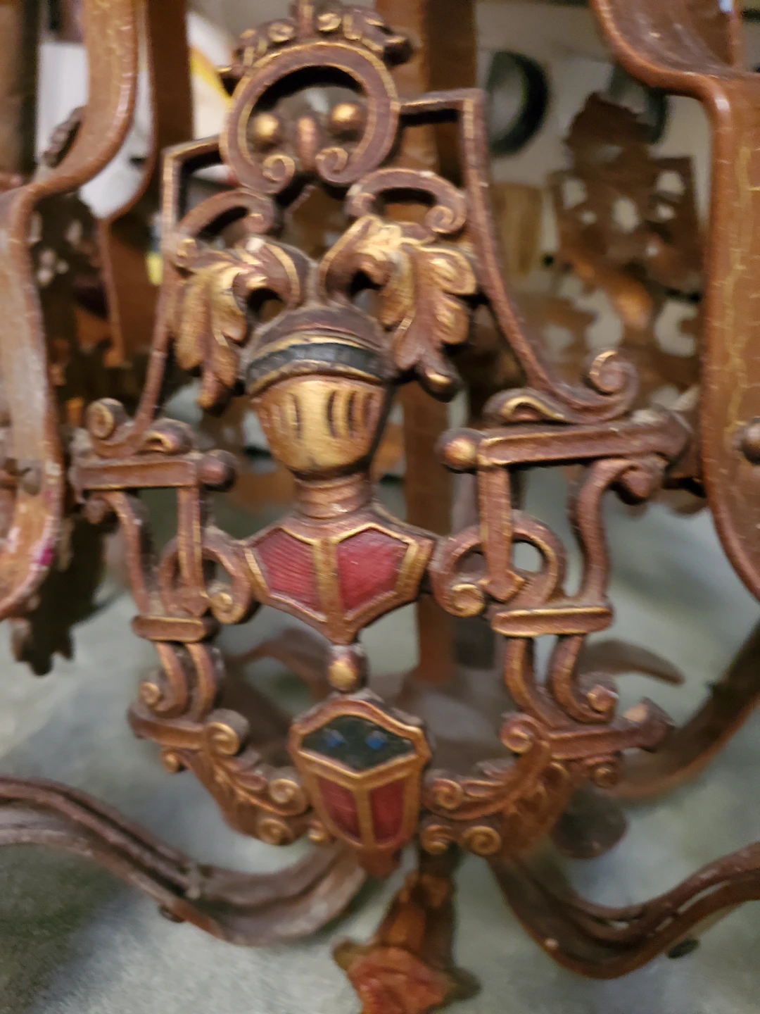 Vintage Ornate Metal Chandelier cast iron and brass enamel - photo 2