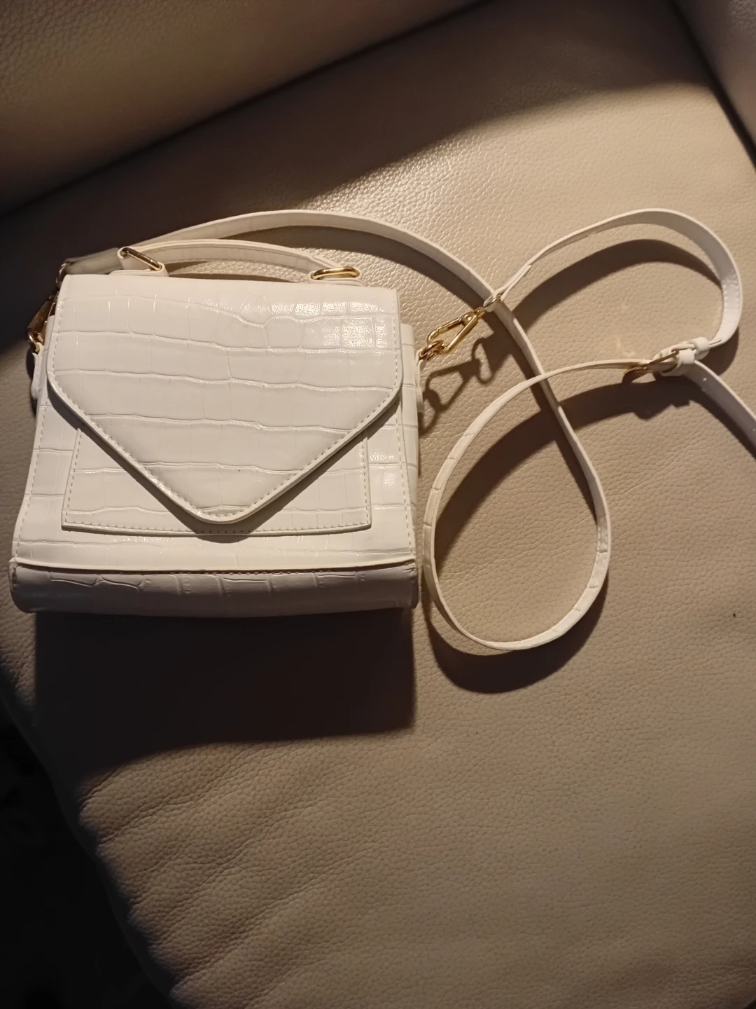 White Croc Embossed Crossbody Bag
