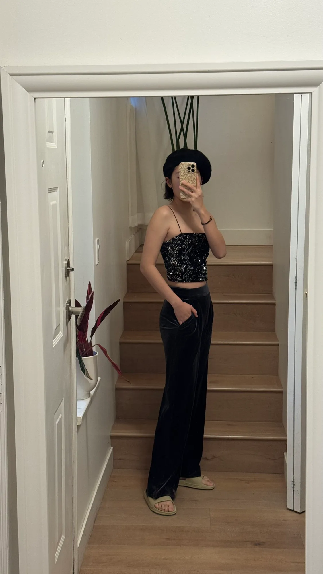 Sold together! Blue grey velvet wide leg pants and glitter tank image indicator(2)