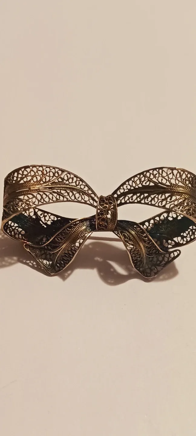 Sterling Silver 925 Stamped Antique Filigree Bow Handmade Brooch
