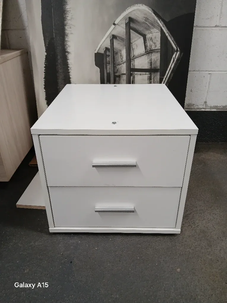 White Bedside Table with Two Drawers